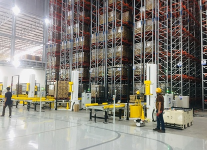Automatic warehouse+wrappin machine system